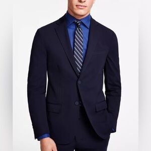 Calvin Klein Mens X Slim Fit Stretch Solid Knit Suit Jacket Navy Blue 36S New